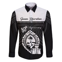 Guam Liberation Day Family Matching Off Shoulder Short Dress and Hawaiian Shirt Biba Guahan Chamorro 80th Anniversary - Black LT14 Dad's Shirt - Long Sleeve Black - Polynesian Pride