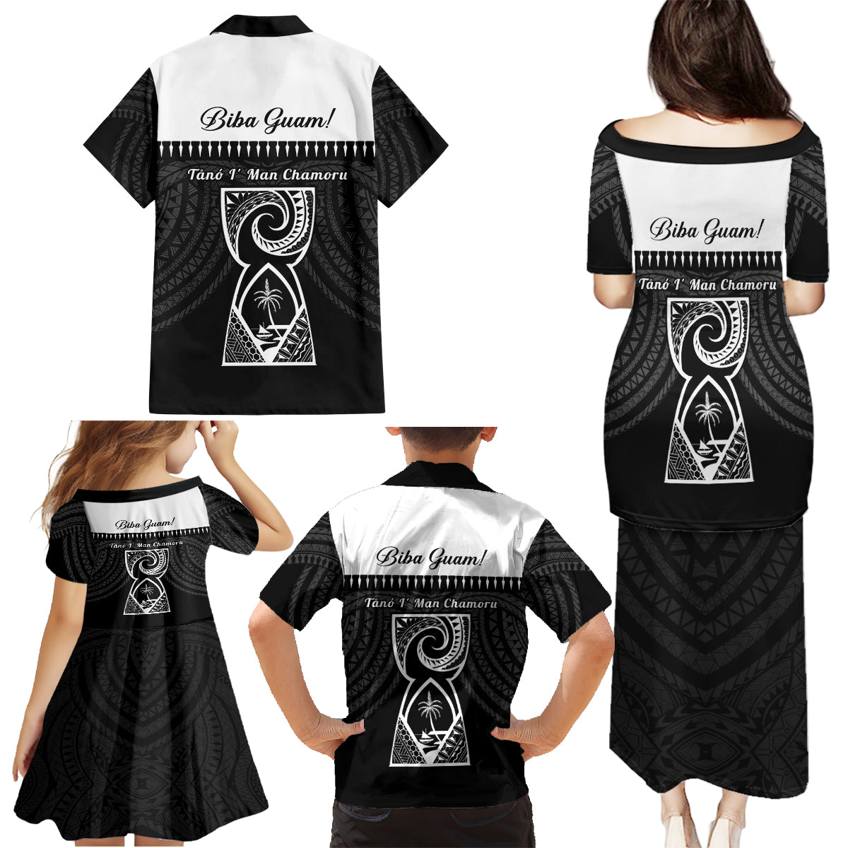 Guam Liberation Day Family Matching Puletasi and Hawaiian Shirt Biba Guahan Chamorro 80th Anniversary - Black LT14 - Polynesian Pride