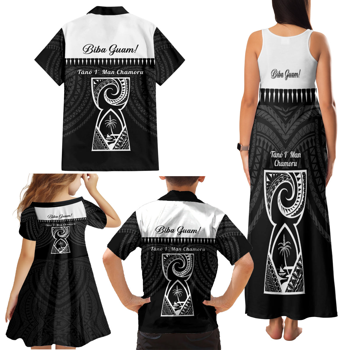 Guam Liberation Day Family Matching Tank Maxi Dress and Hawaiian Shirt Biba Guahan Chamorro 80th Anniversary - Black LT14 - Polynesian Pride