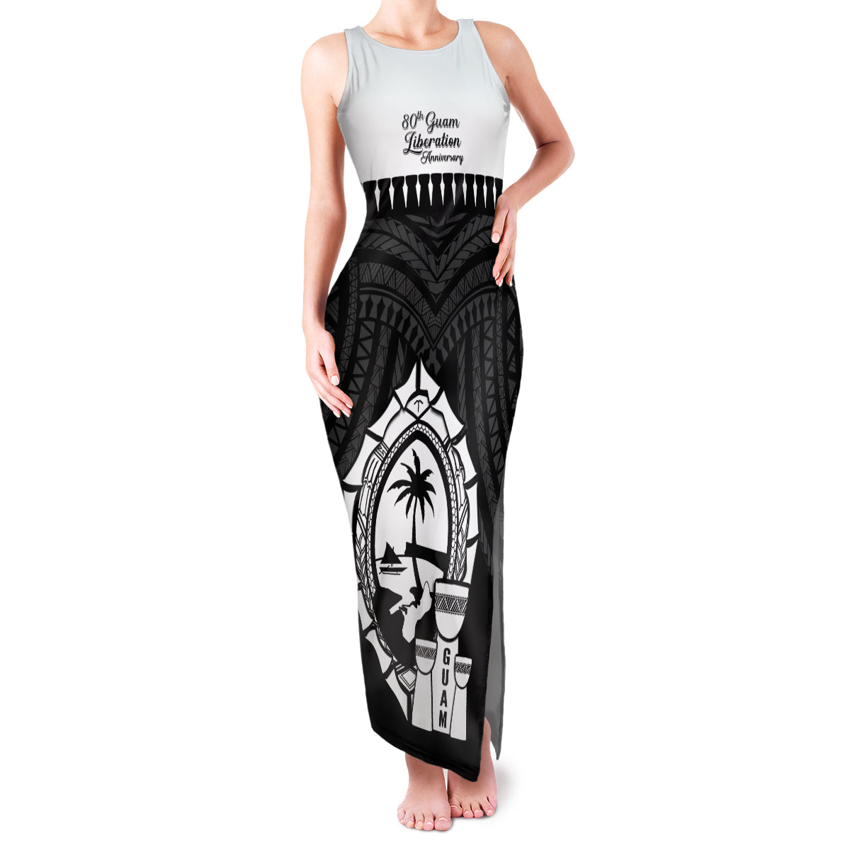 Guam Liberation Day Family Matching Tank Maxi Dress and Hawaiian Shirt Biba Guahan Chamorro 80th Anniversary - Black LT14 Mom's Dress Black - Polynesian Pride