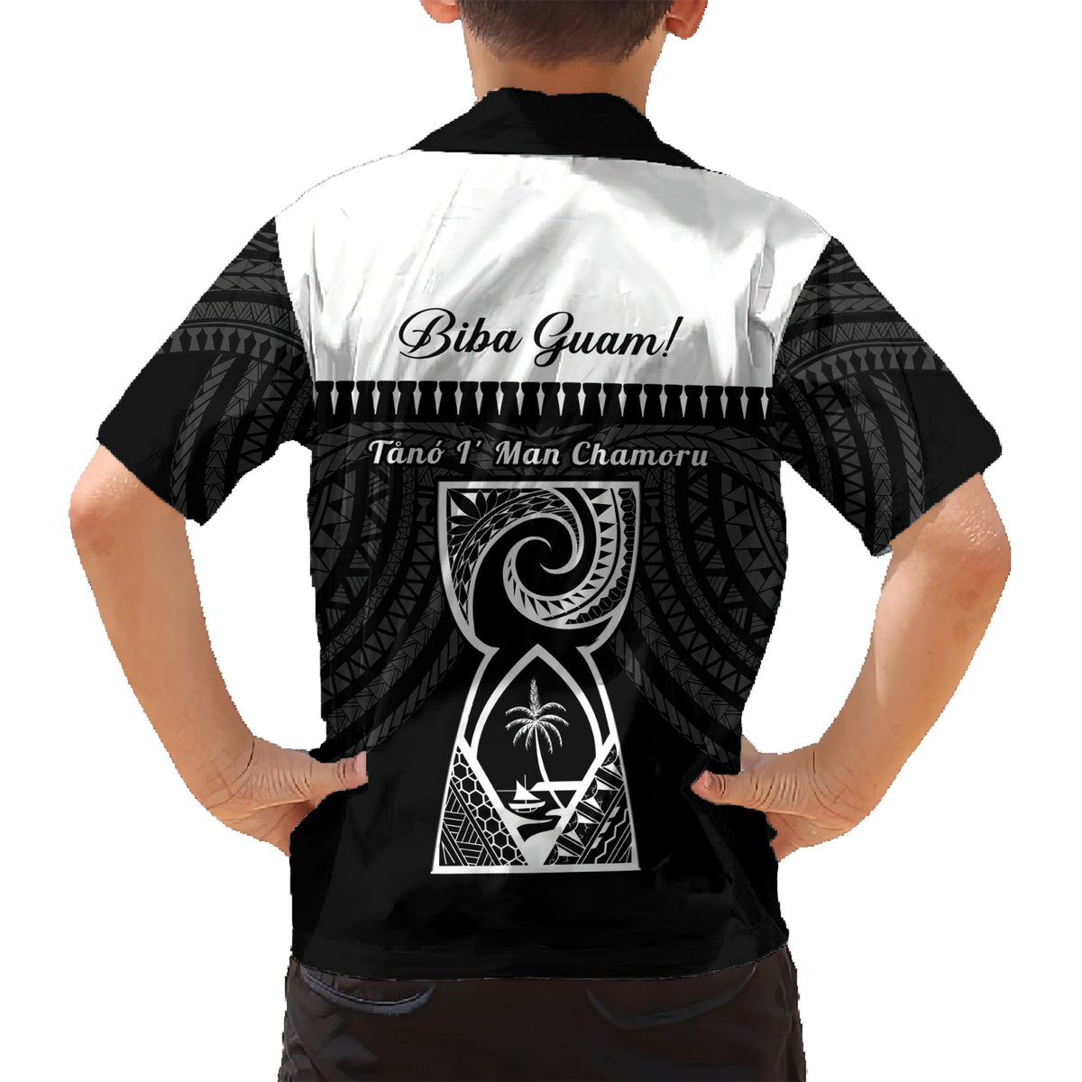 Guam Liberation Day Kid Hawaiian Shirt Biba Guahan Chamorro 80th Anniversary - Black
