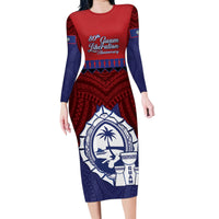 Guam Liberation Day Family Matching Long Sleeve Bodycon Dress and Hawaiian Shirt Biba Guahan Chamorro 80th Anniversary - Blue LT14 Mom's Dress Blue - Polynesian Pride