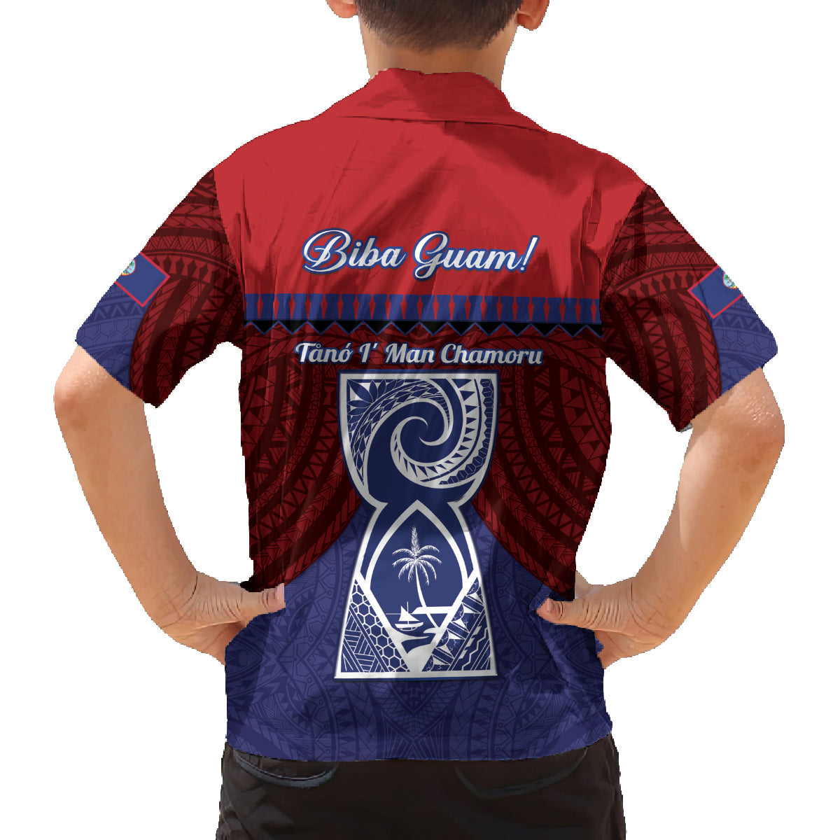 Guam Liberation Day Family Matching Off The Shoulder Long Sleeve Dress and Hawaiian Shirt Biba Guahan Chamorro 80th Anniversary - Blue LT14 - Polynesian Pride