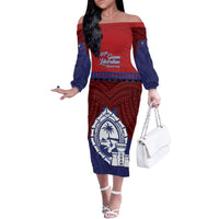 Guam Liberation Day Family Matching Off The Shoulder Long Sleeve Dress and Hawaiian Shirt Biba Guahan Chamorro 80th Anniversary - Blue LT14 Mom's Dress Blue - Polynesian Pride