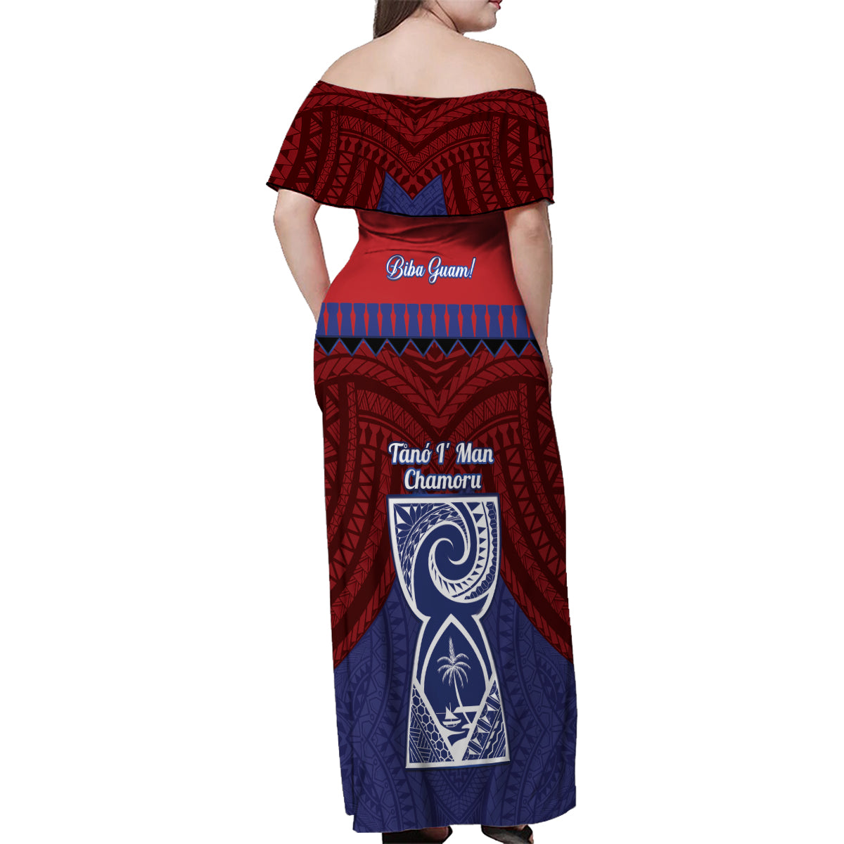 Guam Liberation Day Family Matching Off Shoulder Maxi Dress and Hawaiian Shirt Biba Guahan Chamorro 80th Anniversary - Blue LT14 - Polynesian Pride