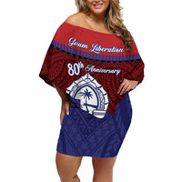 Guam Liberation Day Family Matching Off Shoulder Short Dress and Hawaiian Shirt Biba Guahan Chamorro 80th Anniversary - Blue LT14 Mom's Dress Blue - Polynesian Pride