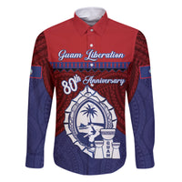 Guam Liberation Day Family Matching Tank Maxi Dress and Hawaiian Shirt Biba Guahan Chamorro 80th Anniversary - Blue LT14 Dad's Shirt - Long Sleeve Blue - Polynesian Pride