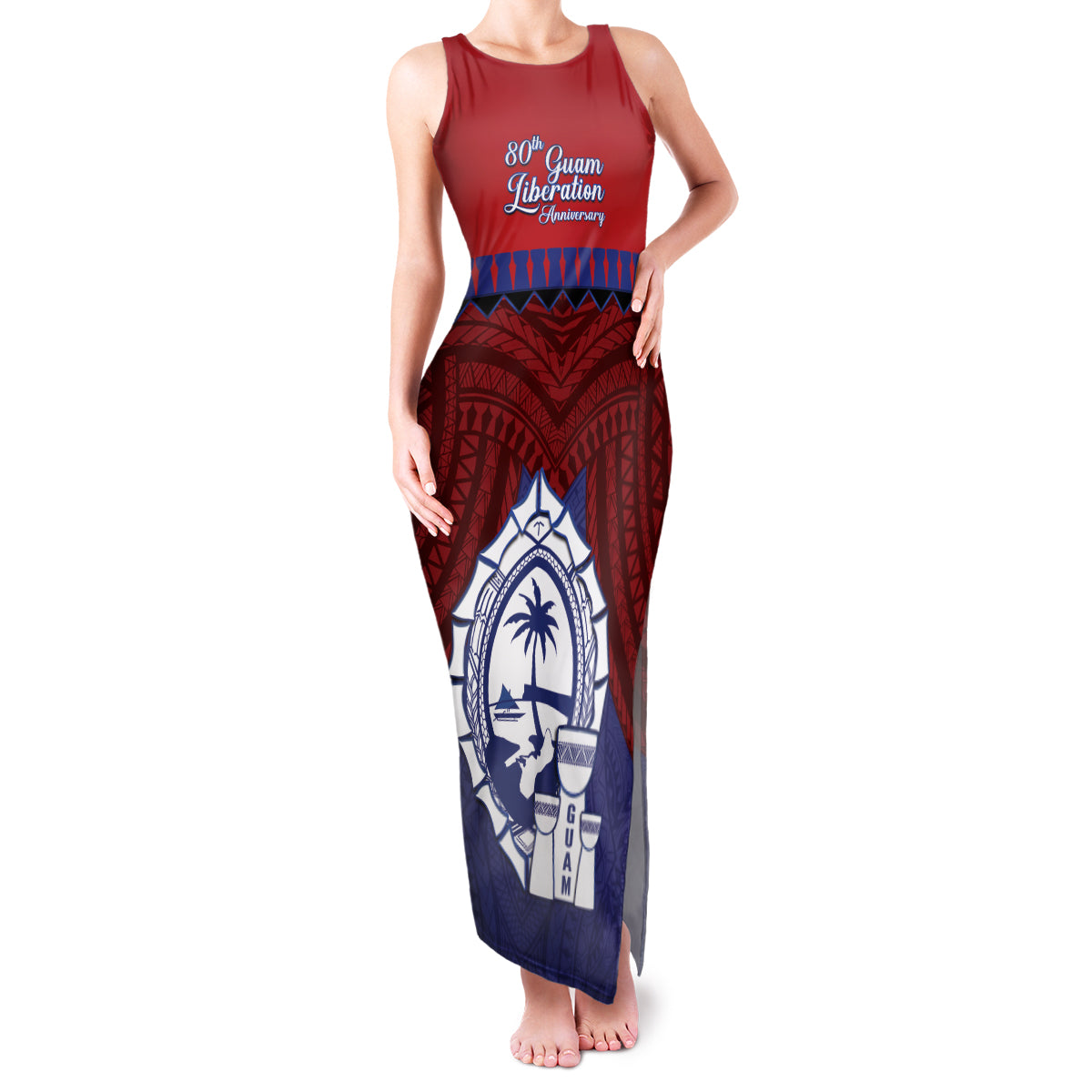 Guam Liberation Day Family Matching Tank Maxi Dress and Hawaiian Shirt Biba Guahan Chamorro 80th Anniversary - Blue LT14 Mom's Dress Blue - Polynesian Pride