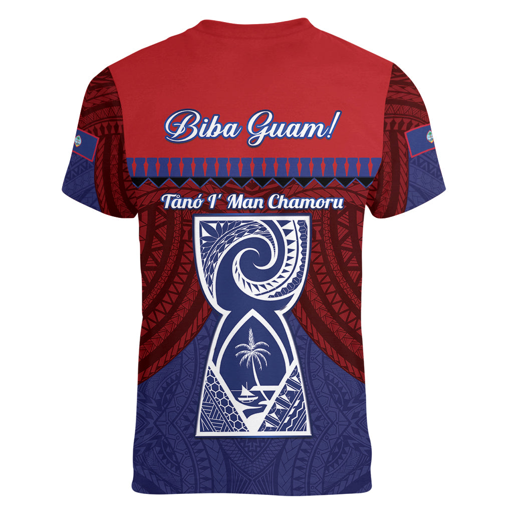 Guam Liberation Day Women V-Neck T-Shirt Biba Guahan Chamorro 80th Anniversary - Blue