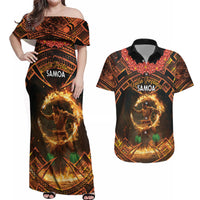 Samoa Teuila 2024 Festival Couples Matching Off Shoulder Maxi Dress and Hawaiian Shirt Samoan Siva Afi With Red Gingers LT14 Black - Polynesian Pride