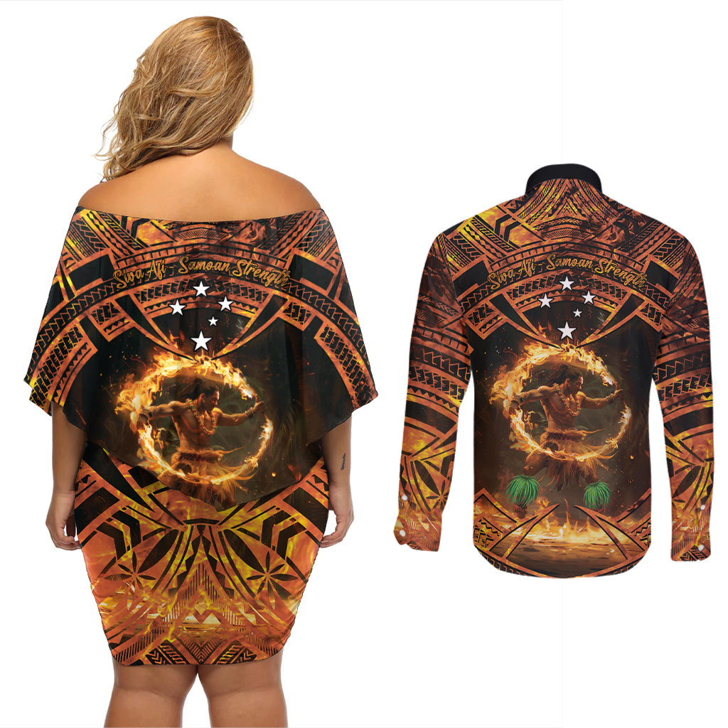 Samoa Teuila 2024 Festival Couples Matching Off Shoulder Short Dress and Long Sleeve Button Shirt Samoan Siva Afi With Red Gingers