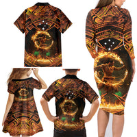 Samoa Teuila 2024 Festival Family Matching Long Sleeve Bodycon Dress and Hawaiian Shirt Samoan Siva Afi With Red Gingers LT14 - Polynesian Pride