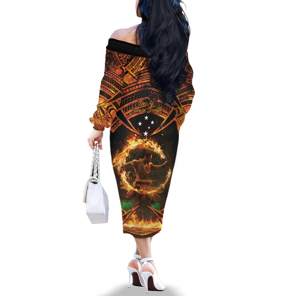 Samoa Teuila 2024 Festival Family Matching Off The Shoulder Long Sleeve Dress and Hawaiian Shirt Samoan Siva Afi With Red Gingers LT14 - Polynesian Pride