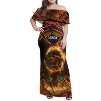 Samoa Teuila 2024 Festival Family Matching Off Shoulder Maxi Dress and Hawaiian Shirt Samoan Siva Afi With Red Gingers LT14 Mom's Dress Black - Polynesian Pride