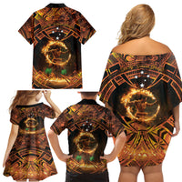 Samoa Teuila 2024 Festival Family Matching Off Shoulder Short Dress and Hawaiian Shirt Samoan Siva Afi With Red Gingers LT14 - Polynesian Pride