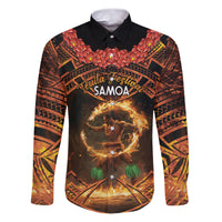 Samoa Teuila 2024 Festival Family Matching Puletasi and Hawaiian Shirt Samoan Siva Afi With Red Gingers LT14 Dad's Shirt - Long Sleeve Black - Polynesian Pride