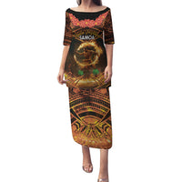 Samoa Teuila 2024 Festival Family Matching Puletasi and Hawaiian Shirt Samoan Siva Afi With Red Gingers LT14 Mom's Dress Black - Polynesian Pride