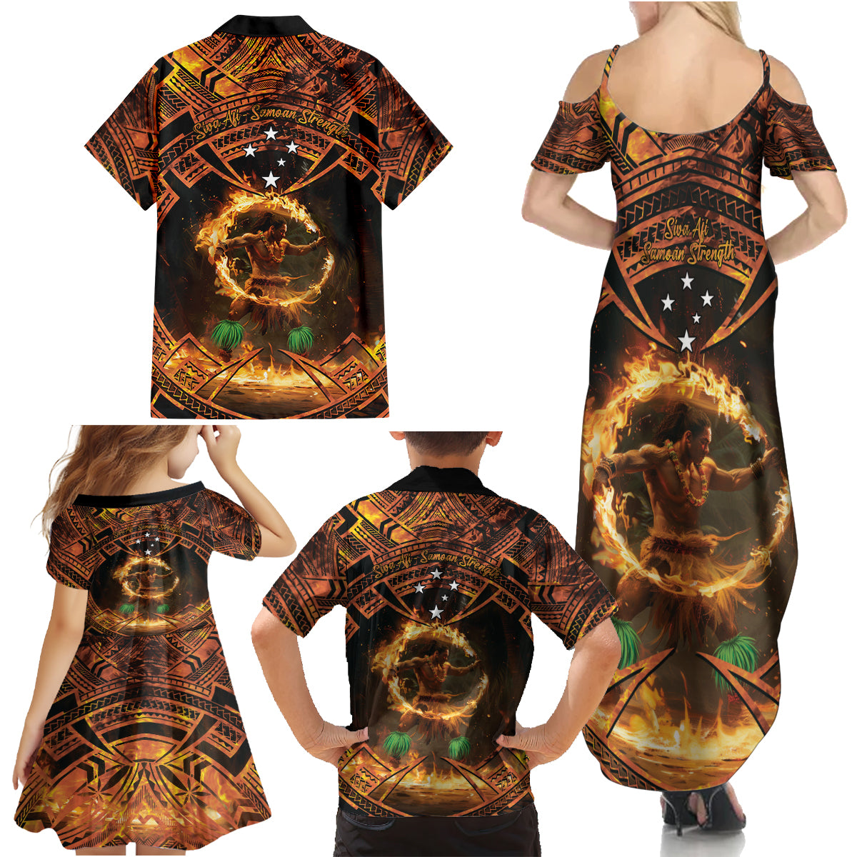 Samoa Teuila 2024 Festival Family Matching Summer Maxi Dress and Hawaiian Shirt Samoan Siva Afi With Red Gingers LT14 - Polynesian Pride