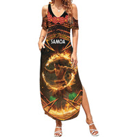Samoa Teuila 2024 Festival Family Matching Summer Maxi Dress and Hawaiian Shirt Samoan Siva Afi With Red Gingers LT14 Mom's Dress Black - Polynesian Pride