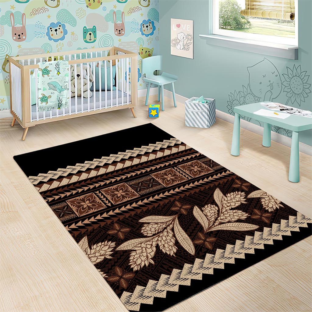 Black Samoa Siapo Teuila Flowers Area Rug