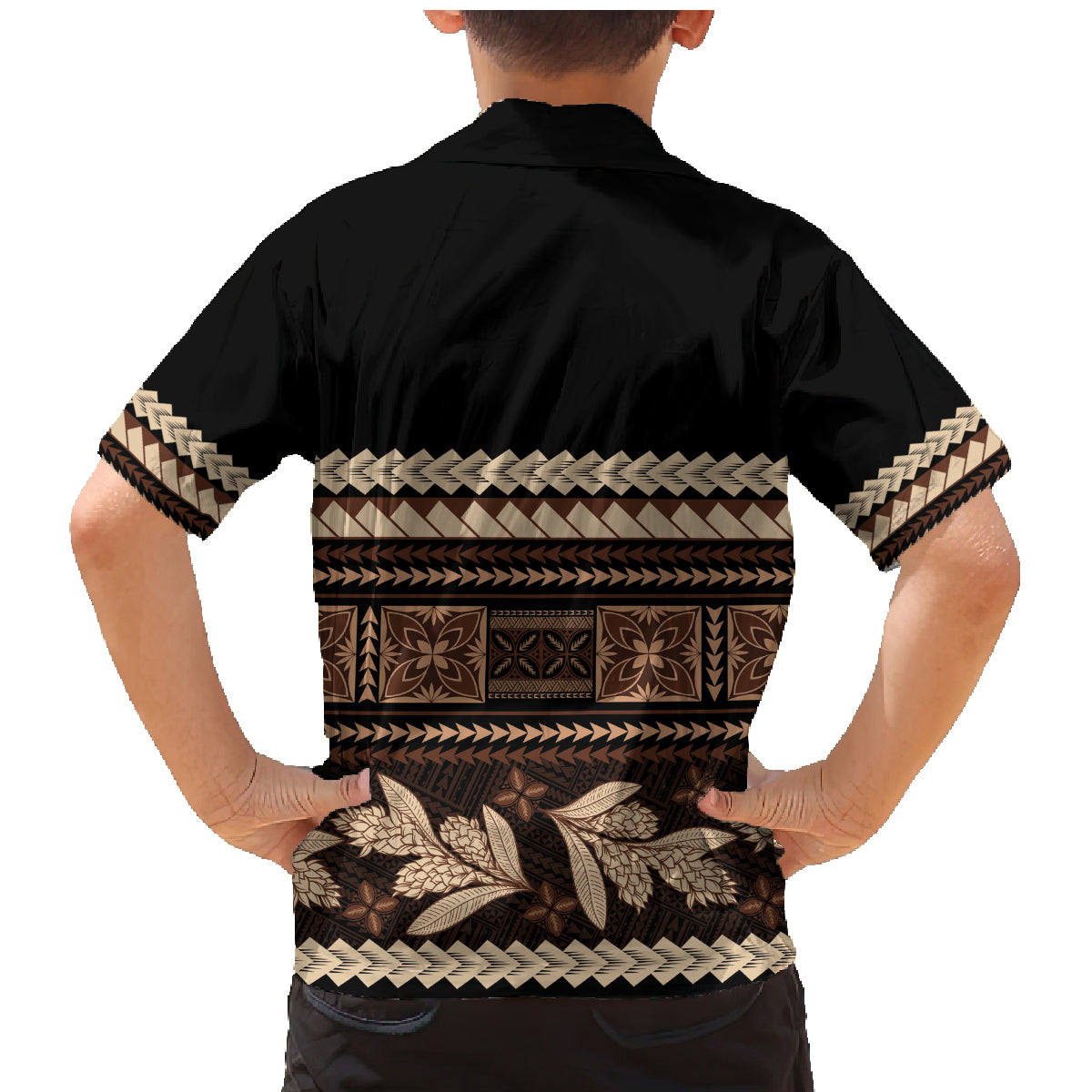 Black Samoa Siapo Teuila Flowers Family Matching Mermaid Dress and Hawaiian Shirt