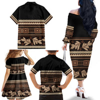 Black Samoa Siapo Teuila Flowers Family Matching Off The Shoulder Long Sleeve Dress and Hawaiian Shirt LT14 - Polynesian Pride
