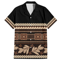 Black Samoa Siapo Teuila Flowers Family Matching Off The Shoulder Long Sleeve Dress and Hawaiian Shirt LT14 Dad's Shirt - Short Sleeve Black - Polynesian Pride