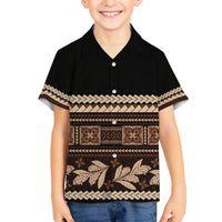 Black Samoa Siapo Teuila Flowers Family Matching Off The Shoulder Long Sleeve Dress and Hawaiian Shirt LT14 Son's Shirt Black - Polynesian Pride