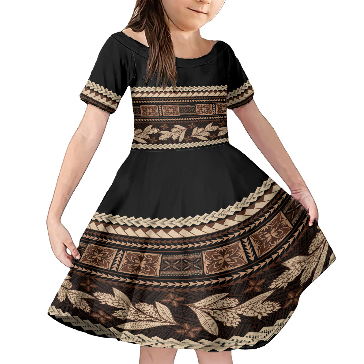 Black Samoa Siapo Teuila Flowers Family Matching Off Shoulder Maxi Dress and Hawaiian Shirt