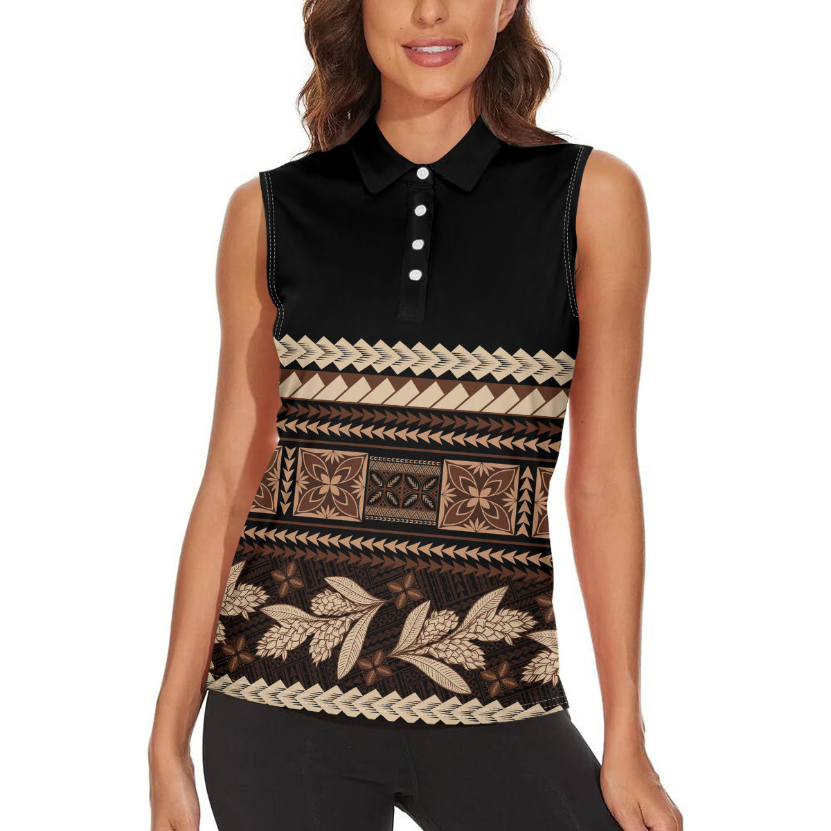 Black Samoa Siapo Teuila Flowers Women Sleeveless Polo Shirt