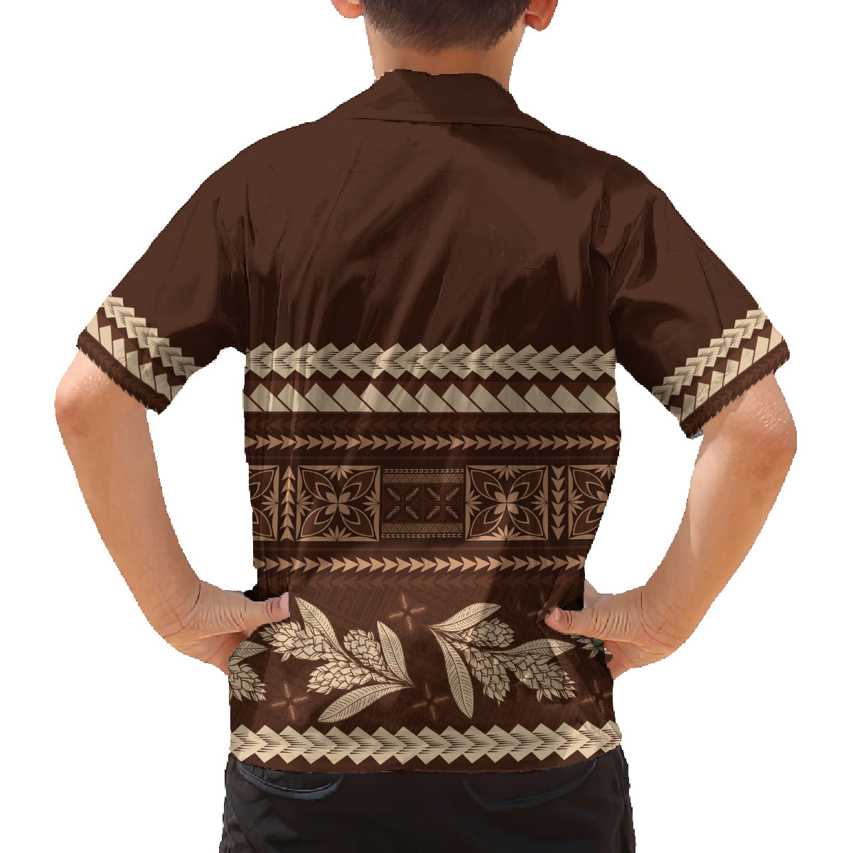 Brown Samoa Siapo Teuila Flowers Family Matching Long Sleeve Bodycon Dress and Hawaiian Shirt LT14 - Polynesian Pride