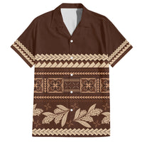 Brown Samoa Siapo Teuila Flowers Family Matching Long Sleeve Bodycon Dress and Hawaiian Shirt LT14 Dad's Shirt - Short Sleeve Brown - Polynesian Pride
