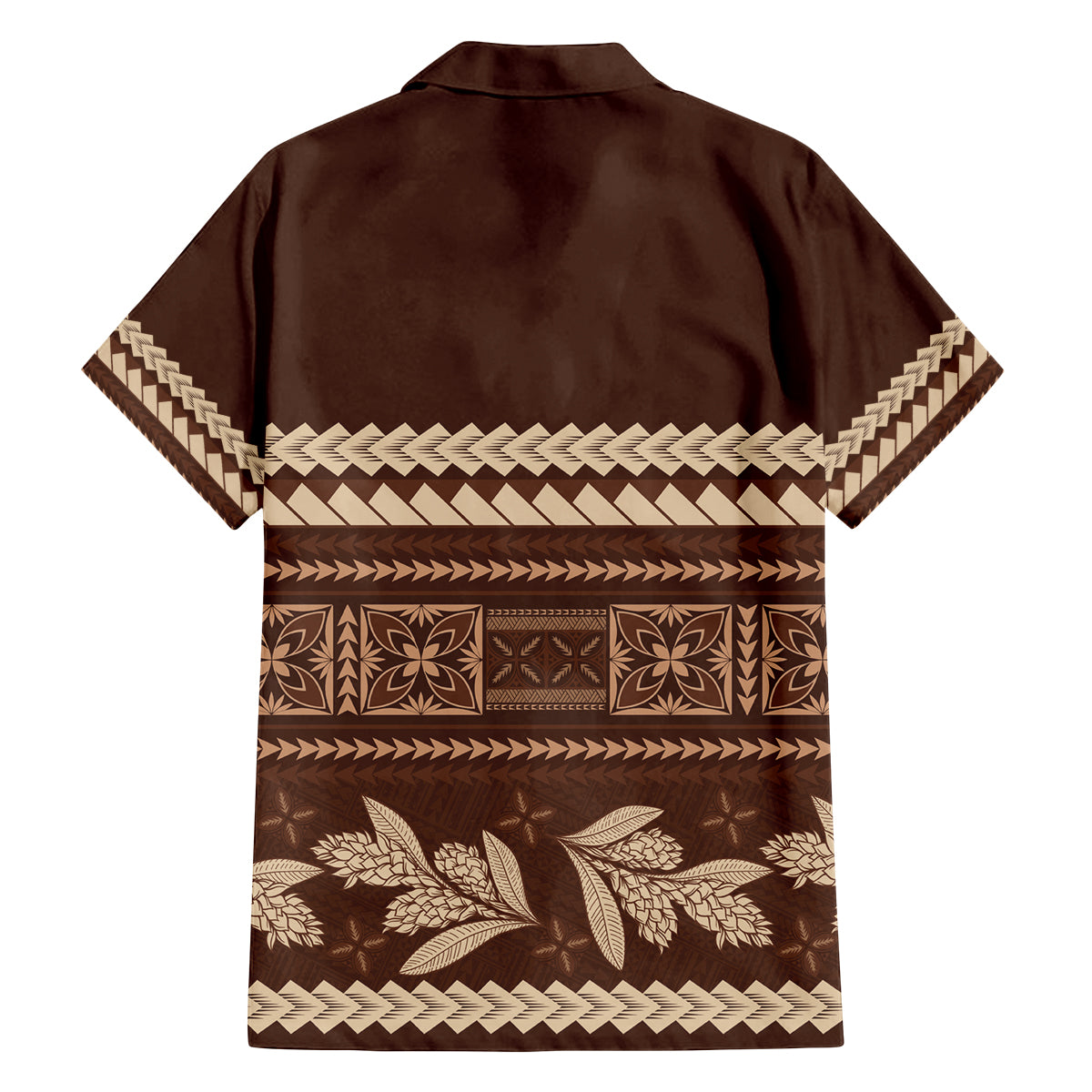 Brown Samoa Siapo Teuila Flowers Family Matching Off Shoulder Short Dress and Hawaiian Shirt