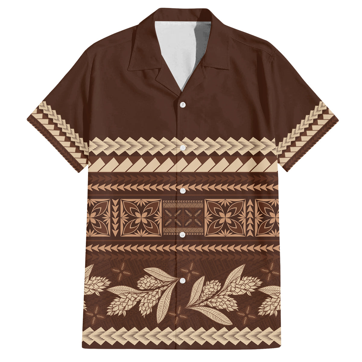 Brown Samoa Siapo Teuila Flowers Family Matching Puletasi and Hawaiian Shirt
