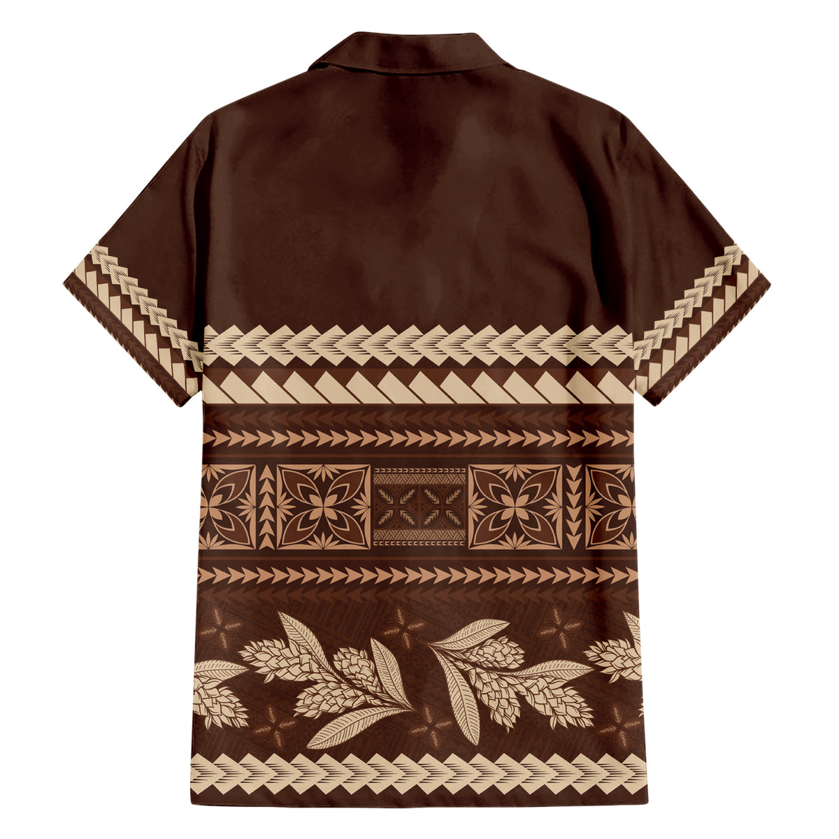 Brown Samoa Siapo Teuila Flowers Family Matching Short Sleeve Bodycon Dress and Hawaiian Shirt LT14 - Polynesian Pride