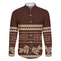 Brown Samoa Siapo Teuila Flowers Family Matching Short Sleeve Bodycon Dress and Hawaiian Shirt LT14 Dad's Shirt - Long Sleeve Brown - Polynesian Pride