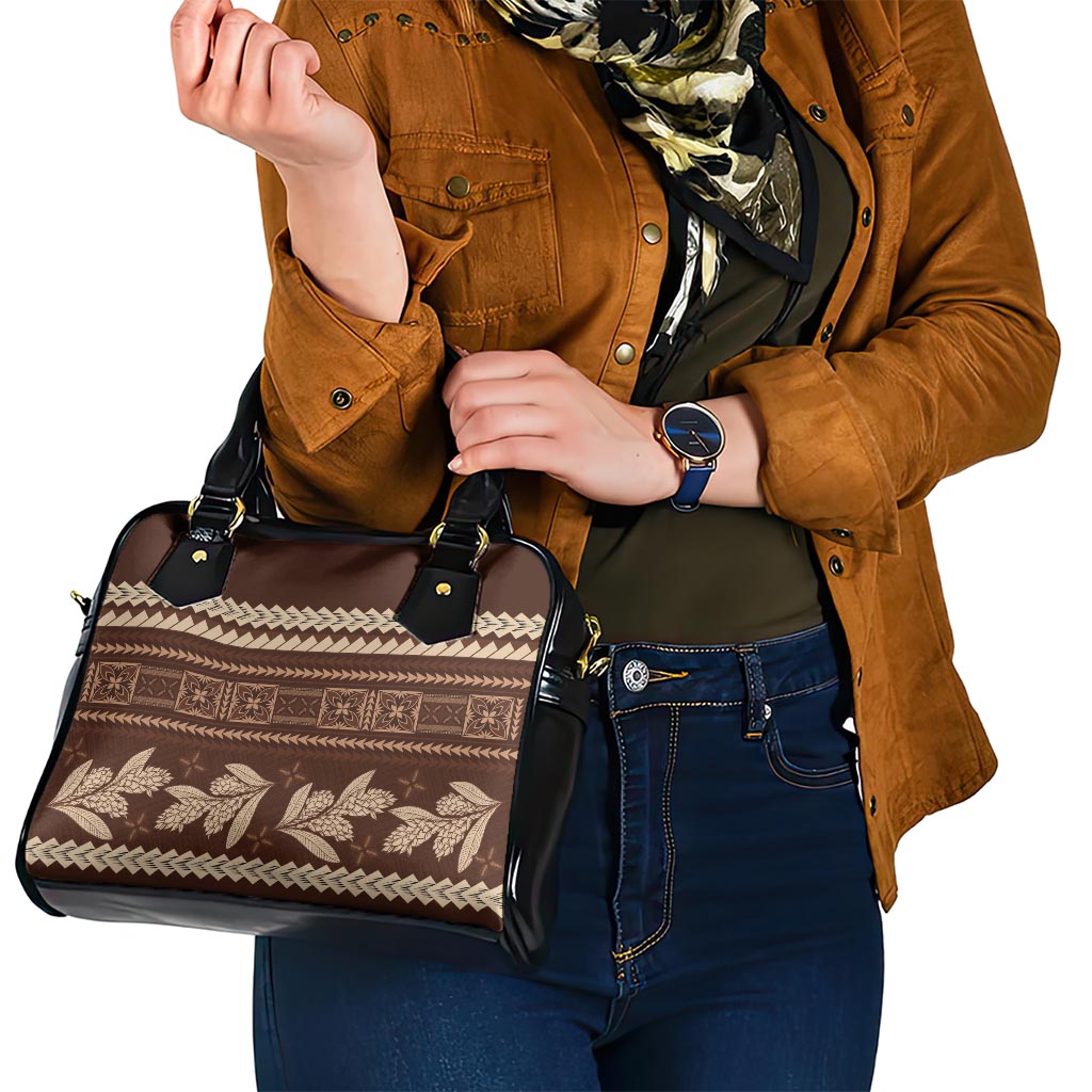 Brown Samoa Siapo Teuila Flowers Shoulder Handbag
