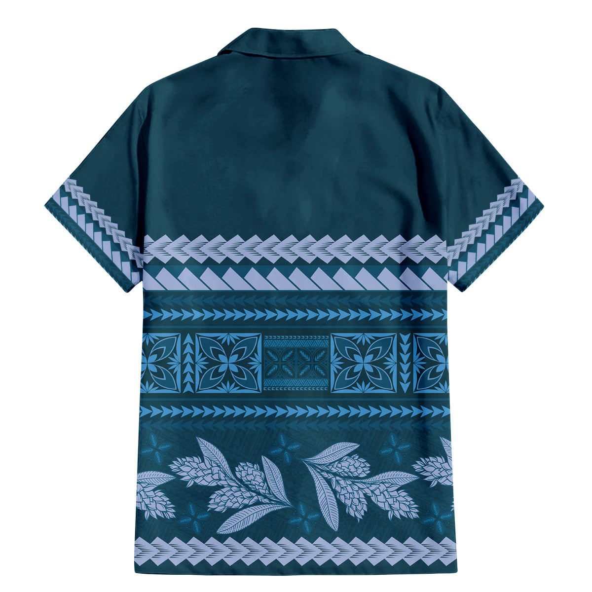 Dark Cyan Samoa Siapo Teuila Flowers Family Matching Mermaid Dress and Hawaiian Shirt LT14 - Polynesian Pride