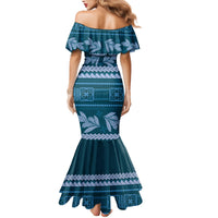 Dark Cyan Samoa Siapo Teuila Flowers Family Matching Mermaid Dress and Hawaiian Shirt LT14 - Polynesian Pride