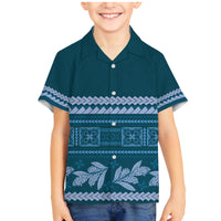 Dark Cyan Samoa Siapo Teuila Flowers Family Matching Mermaid Dress and Hawaiian Shirt LT14 Son's Shirt Dark Cyan - Polynesian Pride