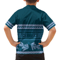 Dark Cyan Samoa Siapo Teuila Flowers Family Matching Short Sleeve Bodycon Dress and Hawaiian Shirt LT14 - Polynesian Pride