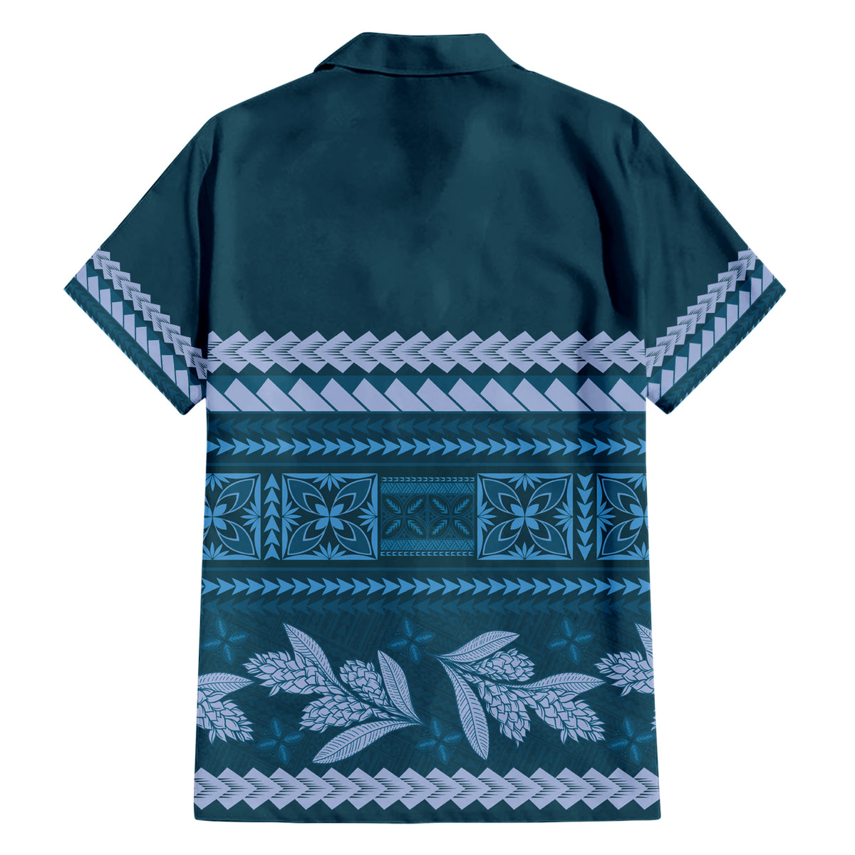 Dark Cyan Samoa Siapo Teuila Flowers Family Matching Short Sleeve Bodycon Dress and Hawaiian Shirt LT14 - Polynesian Pride