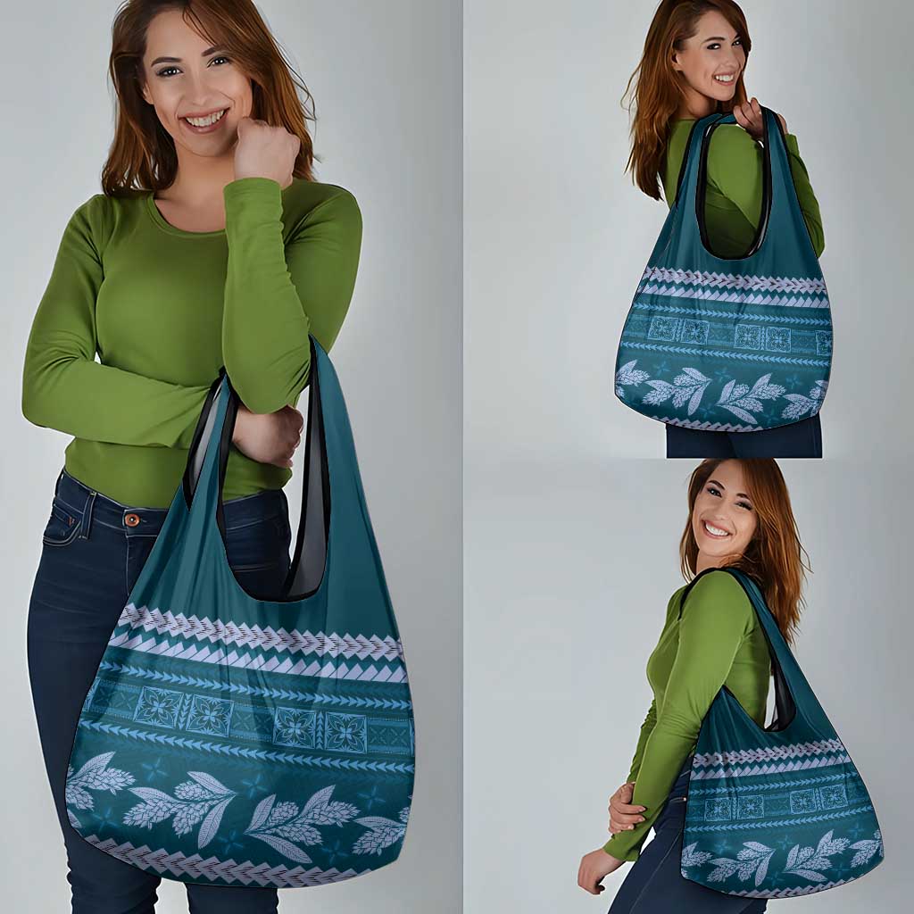 Dark Cyan Samoa Siapo Teuila Flowers Grocery Bag