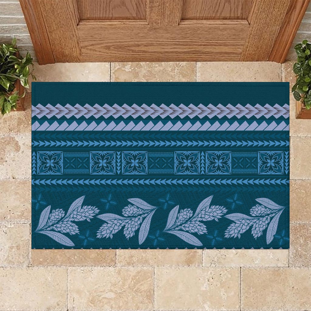 Dark Cyan Samoa Siapo Teuila Flowers Rubber Doormat