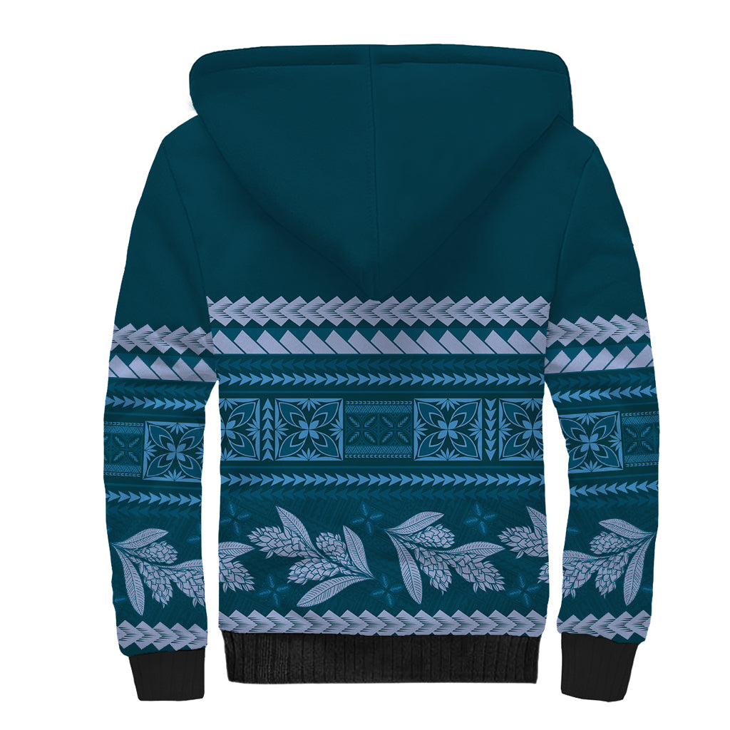 Dark Cyan Samoa Siapo Teuila Flowers Sherpa Hoodie