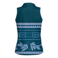 Dark Cyan Samoa Siapo Teuila Flowers Women Sleeveless Polo Shirt