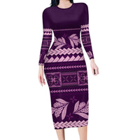 Purple Samoa Siapo Teuila Flowers Family Matching Long Sleeve Bodycon Dress and Hawaiian Shirt LT14 Mom's Dress Purple - Polynesian Pride