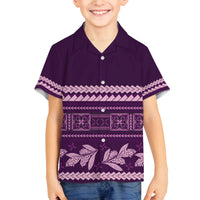 Purple Samoa Siapo Teuila Flowers Family Matching Long Sleeve Bodycon Dress and Hawaiian Shirt LT14 Son's Shirt Purple - Polynesian Pride