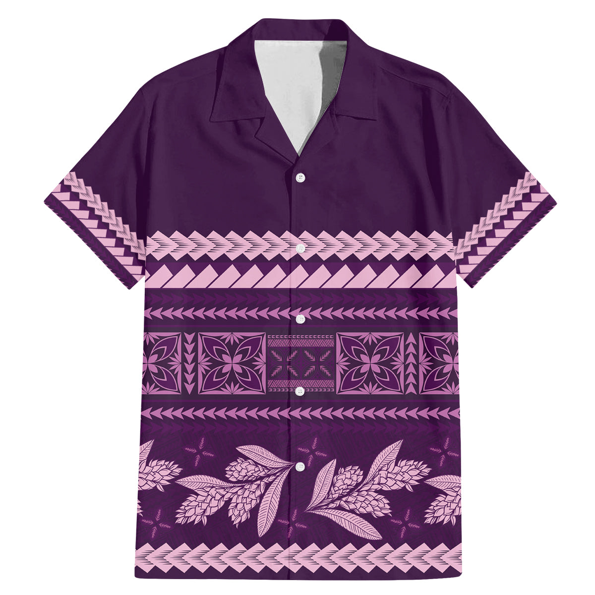 Purple Samoa Siapo Teuila Flowers Family Matching Mermaid Dress and Hawaiian Shirt LT14 Dad's Shirt - Short Sleeve Purple - Polynesian Pride