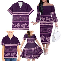 Purple Samoa Siapo Teuila Flowers Family Matching Off The Shoulder Long Sleeve Dress and Hawaiian Shirt LT14 - Polynesian Pride